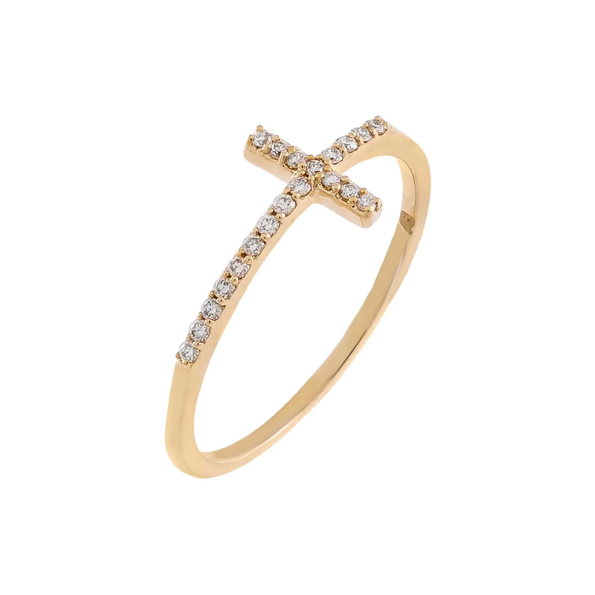 Diamond Elongated Cross Ring 14K