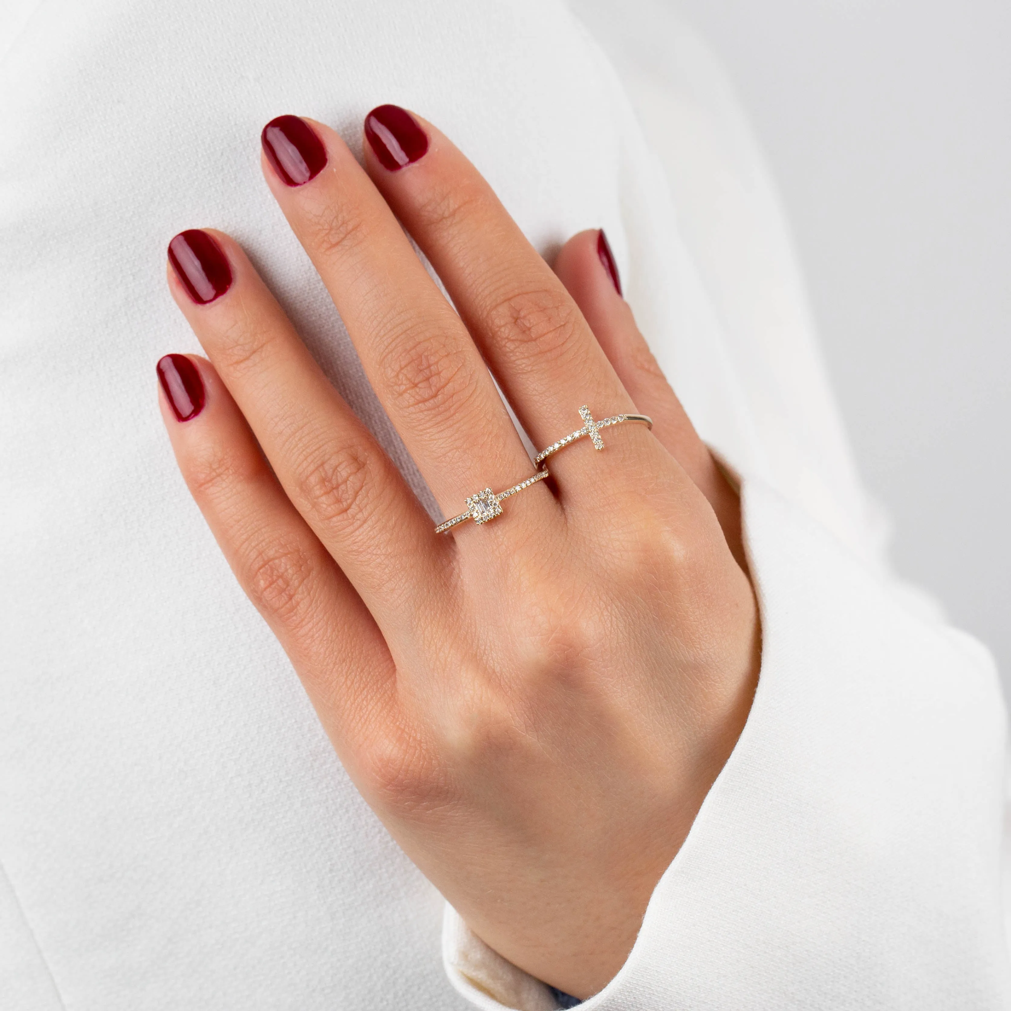 Diamond Elongated Cross Ring 14K