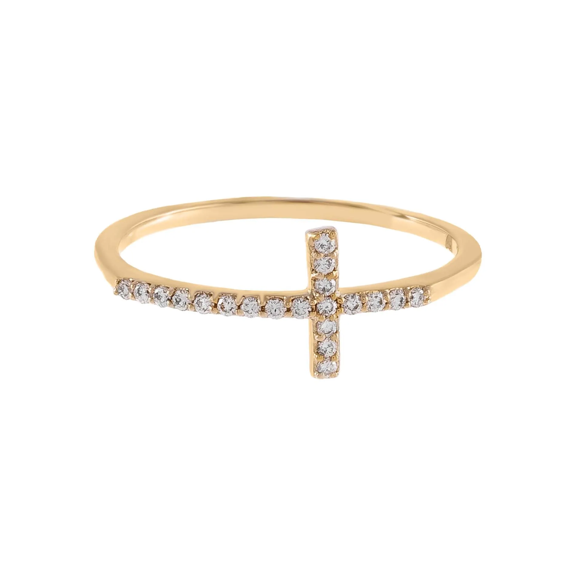 Diamond Elongated Cross Ring 14K