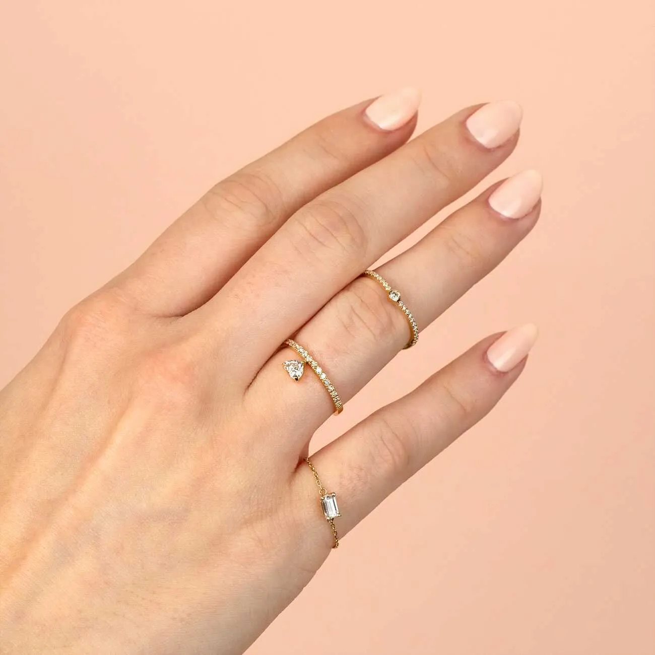 Diamond Heart Dangle Ring 14K