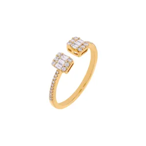 Diamond Illusion Baguette Adjustable Ring 14K