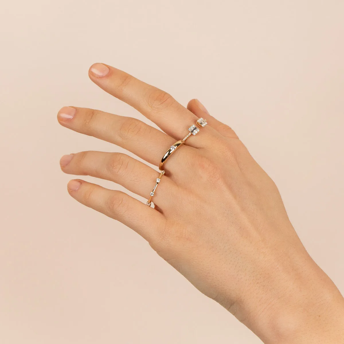 Diamond Illusion Baguette Adjustable Ring 14K