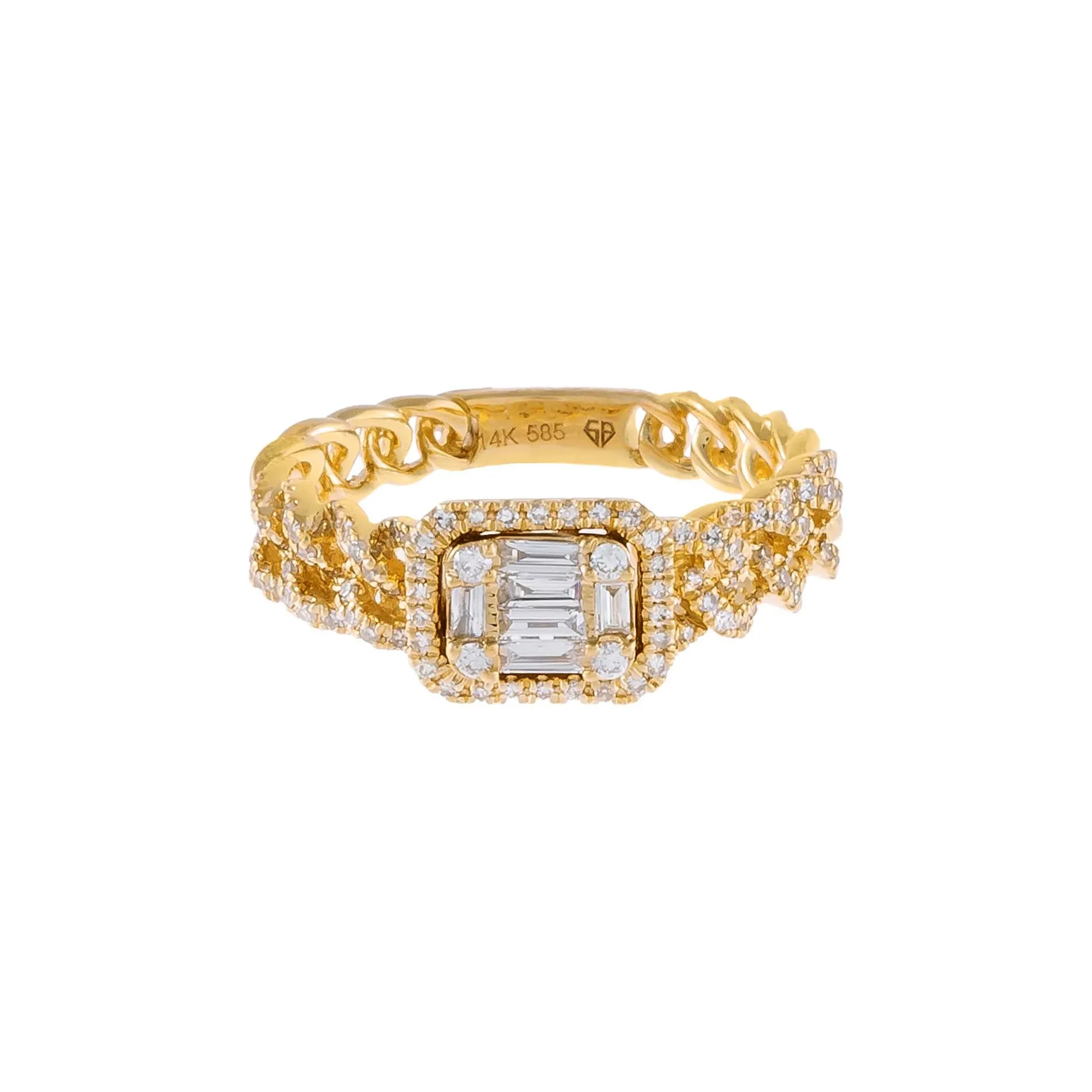 Diamond Illusion Cuban Chain Ring 14K