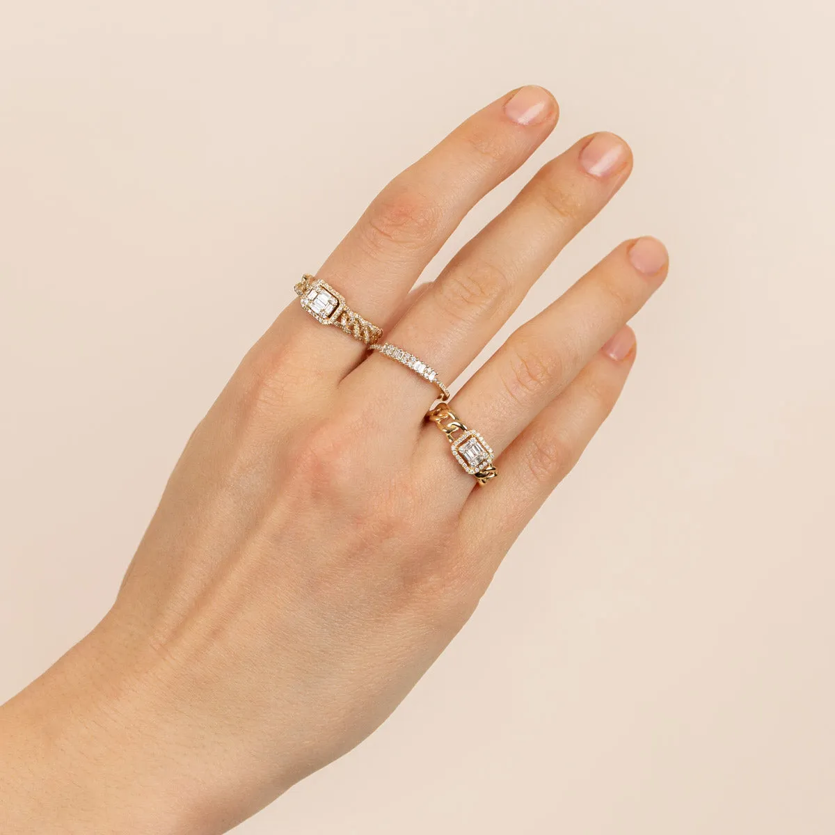 Diamond Illusion Cuban Chain Ring 14K