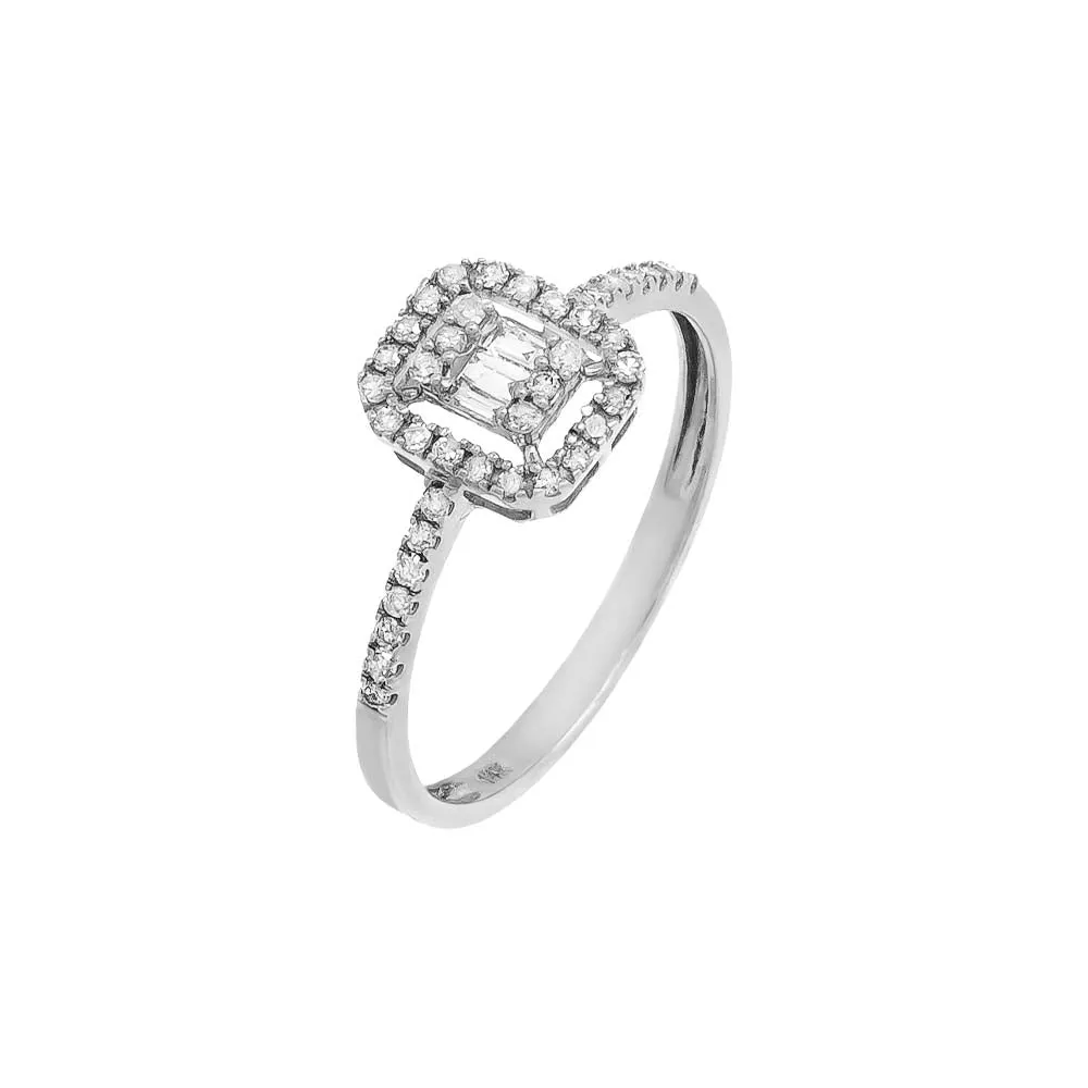 Diamond Illusion Halo Baguette Ring 14K