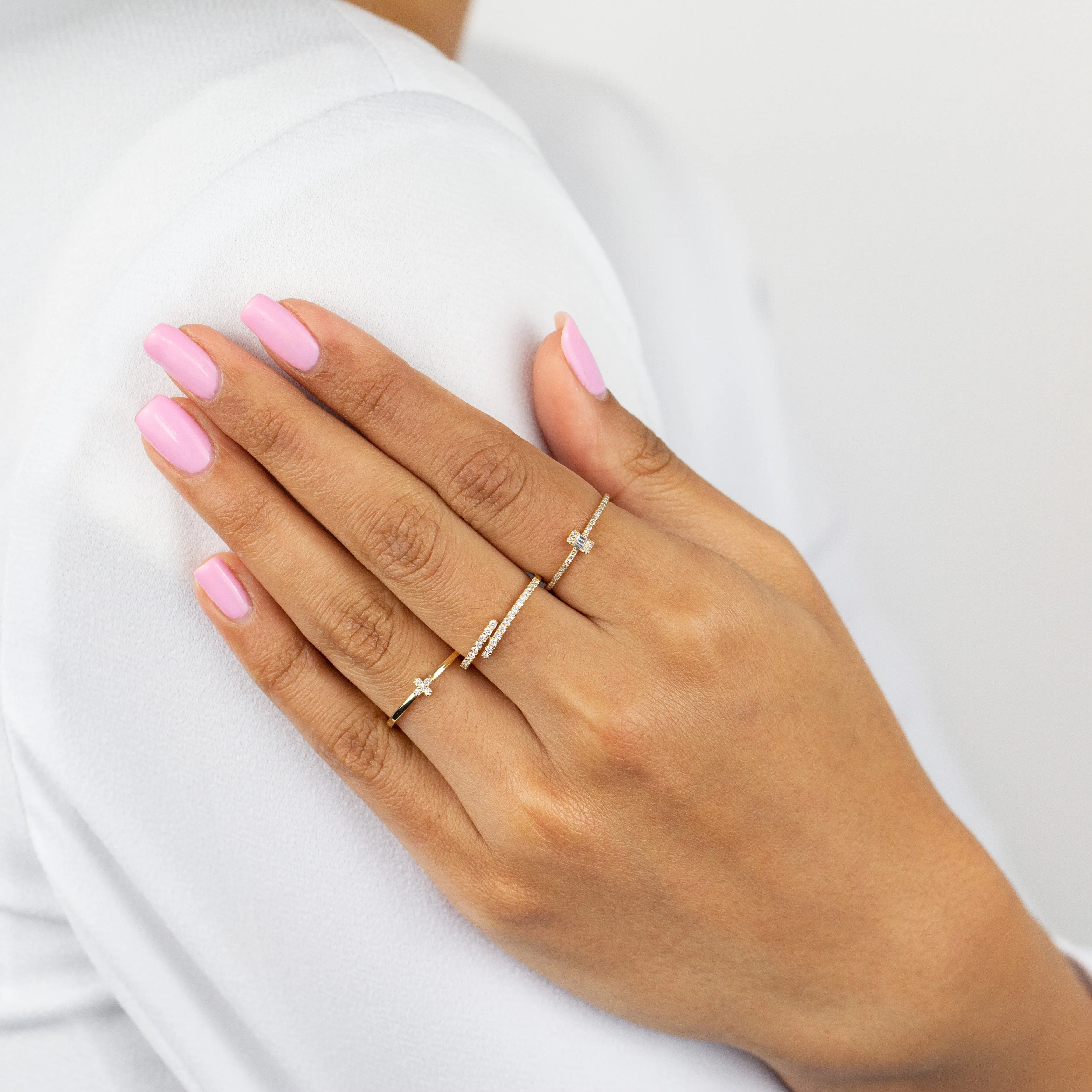 Diamond Mini Cross Ring 14K