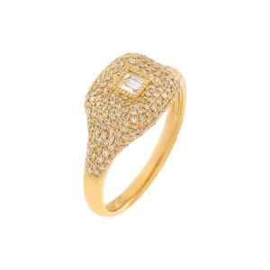 Diamond Pavé Baguette Signet Ring 14K