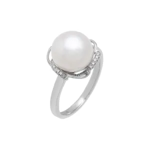 Diamond Pavé Pearl Ring 14K