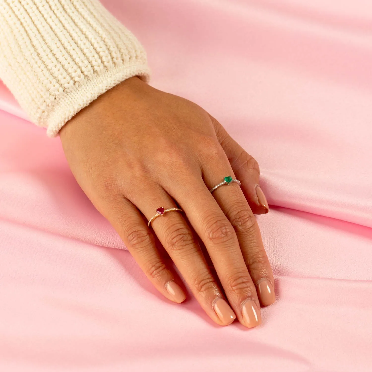 Diamond Pavé x Ruby Heart Ring 14K
