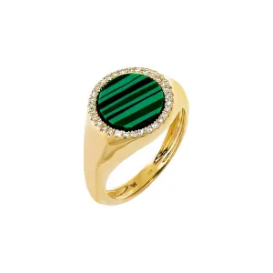 Diamond Pave Outline Colored Stone Signet Pinky Ring 14K