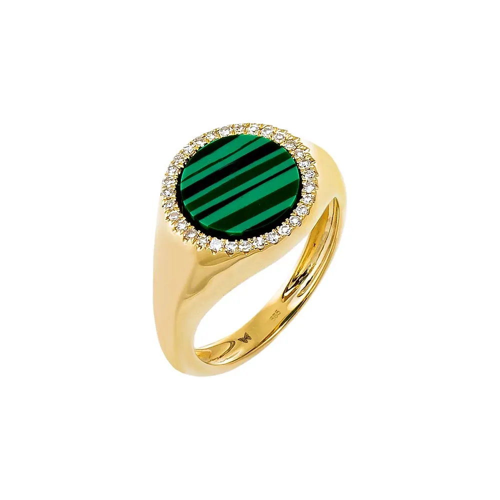 Diamond Pave Outline Colored Stone Signet Pinky Ring 14K