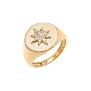 Diamond Pave Starburst Signet Pinky Ring 14K