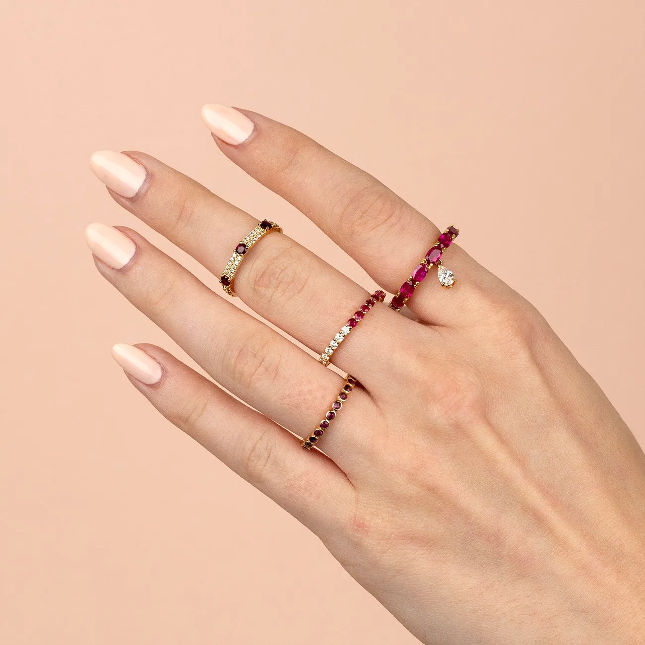 Diamond Ruby Teardrop Ring 18K