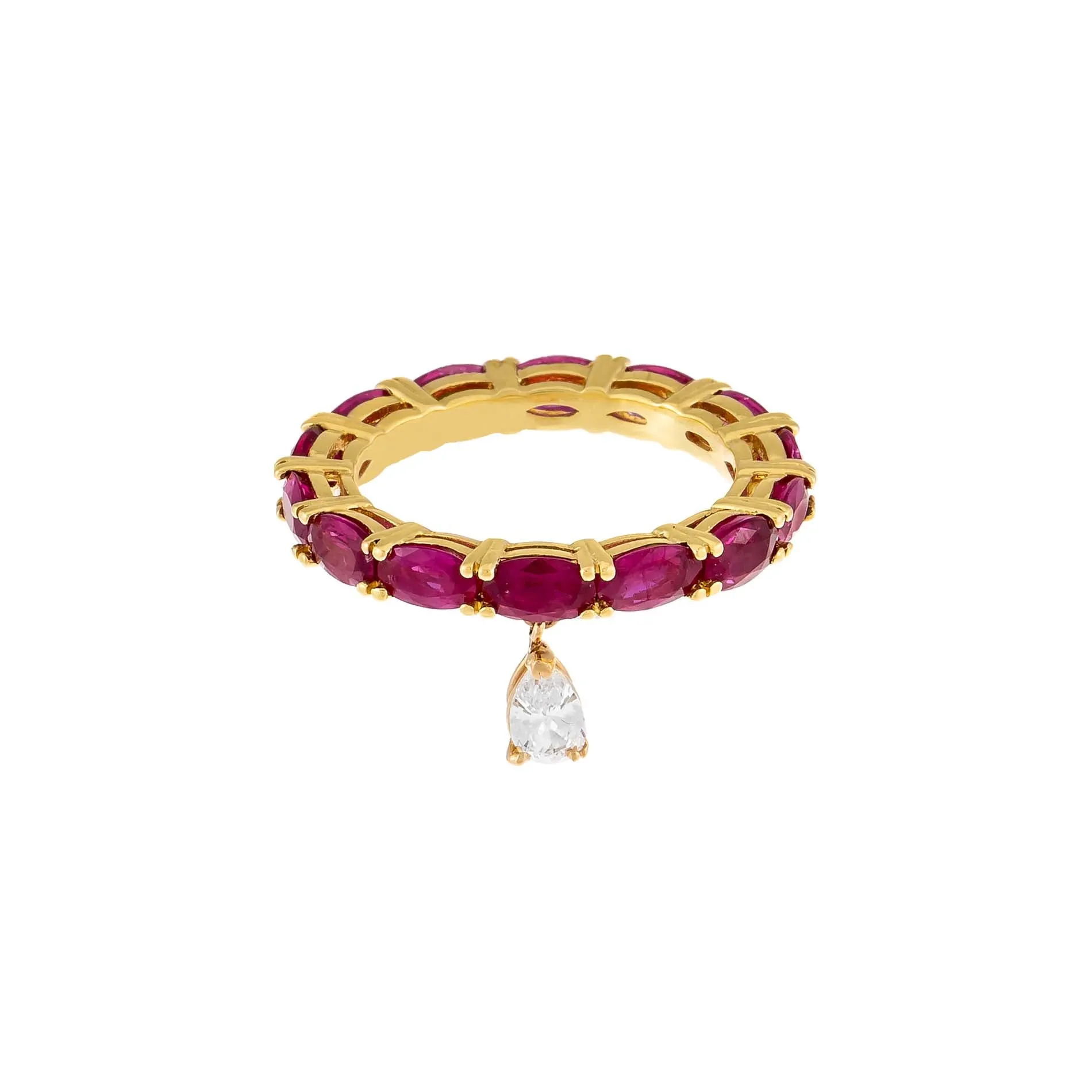 Diamond Ruby Teardrop Ring 18K