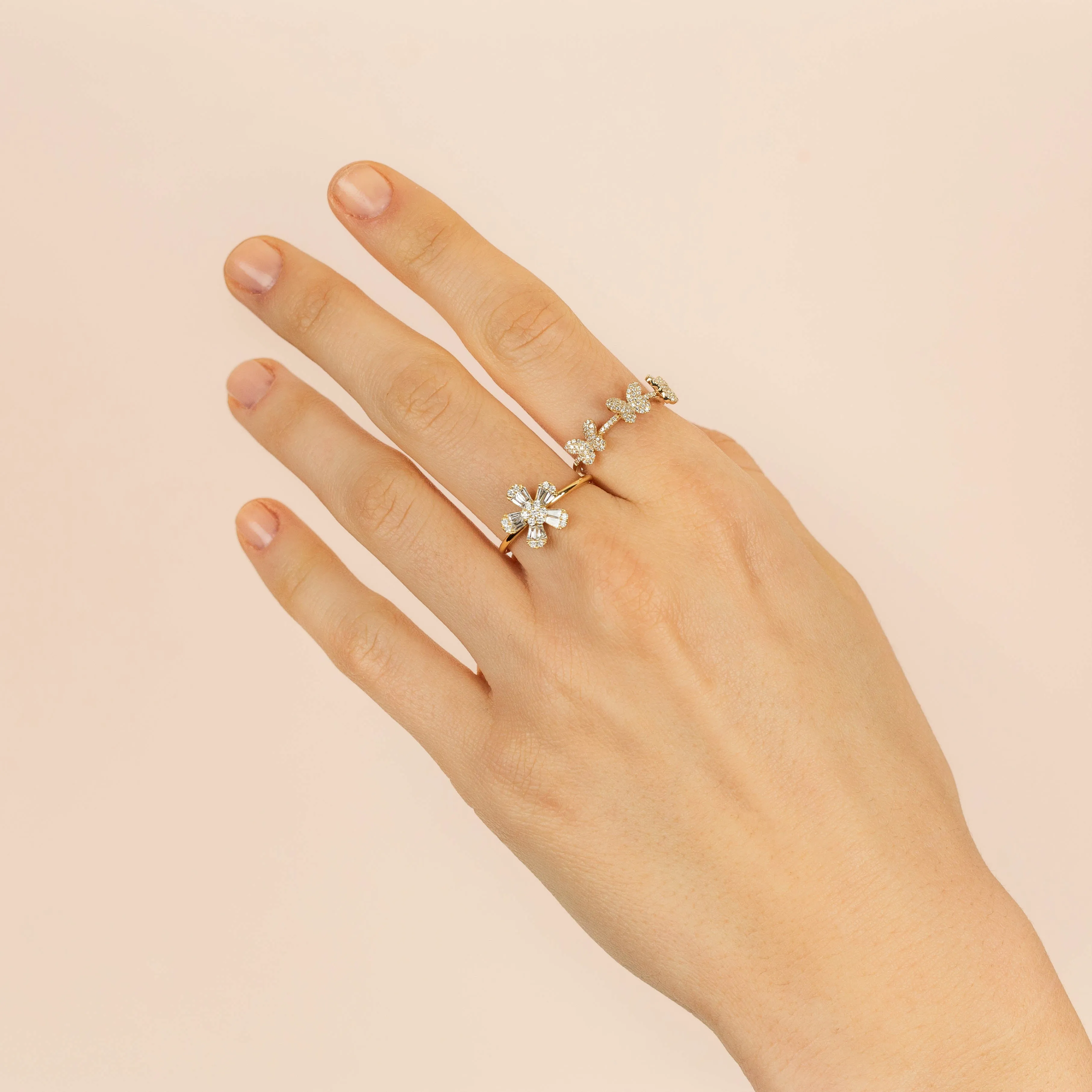 Diamond Triple Butterfly Ring 14K