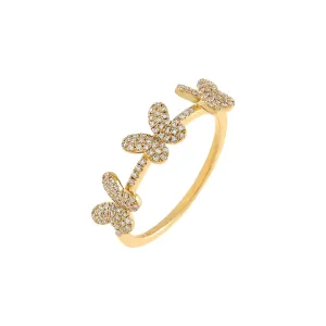 Diamond Triple Butterfly Ring 14K