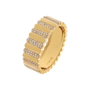 Diamond Wide Ribbed Band 14K