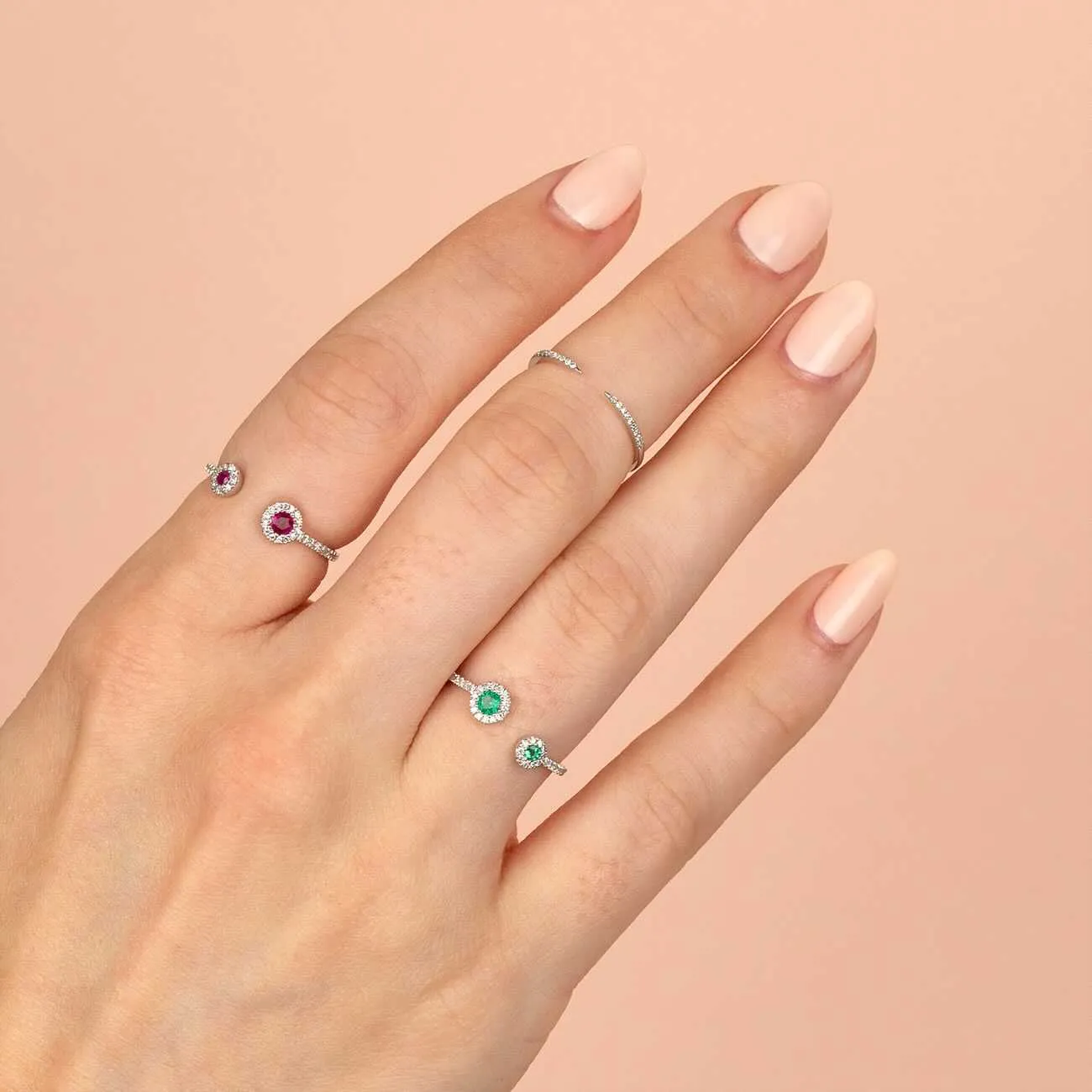 Diamond X Colored Gemstone Double Stone Ring 14K