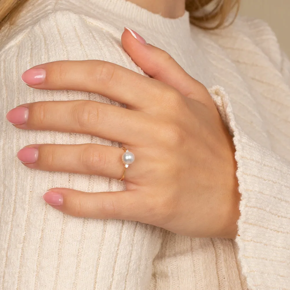 Diamond X Pearl Ring 14K