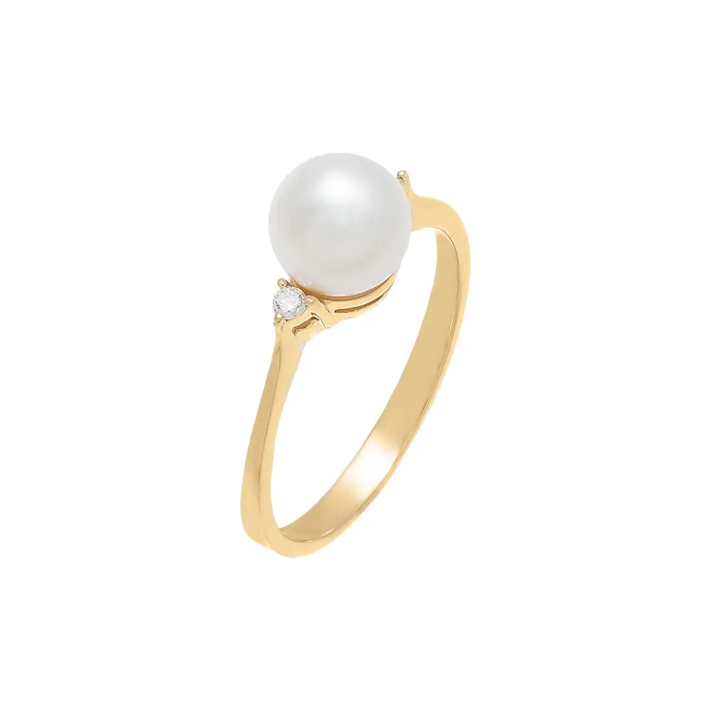 Diamond X Pearl Ring 14K