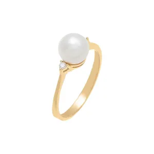 Diamond X Pearl Ring 14K