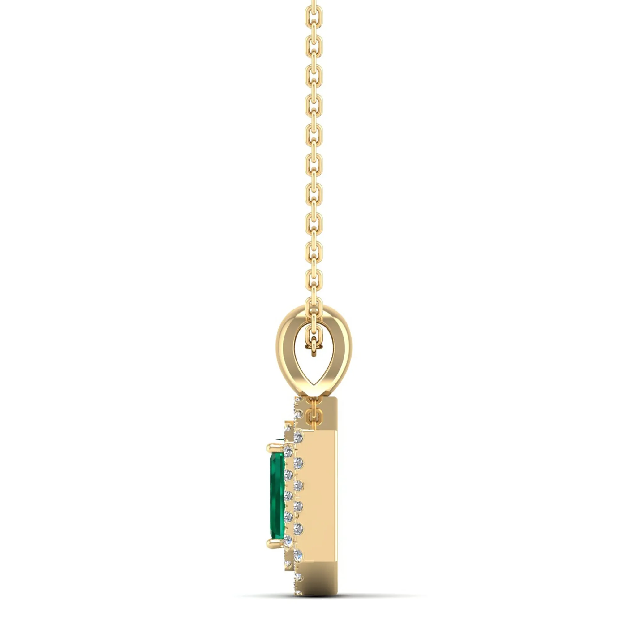 Double Halo Emerald and Diamond Beveled Pendant