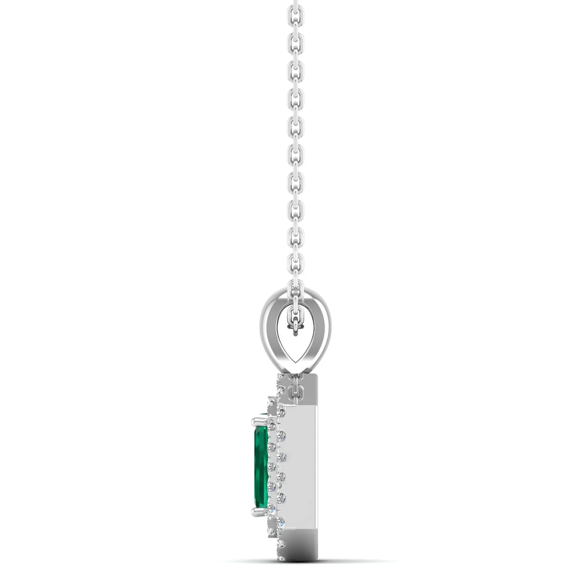 Double Halo Emerald and Diamond Beveled Pendant