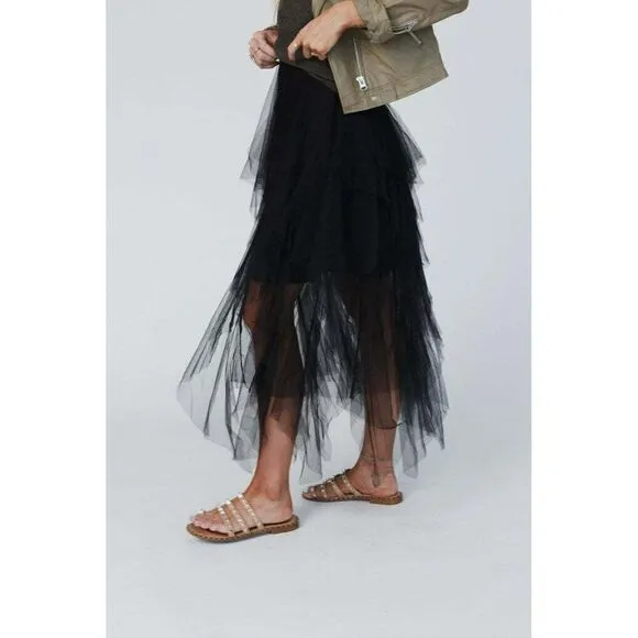 Easel Allover Mesh Ballerina Tulle Princess Maxi Skirt in Black New S-L EB40814