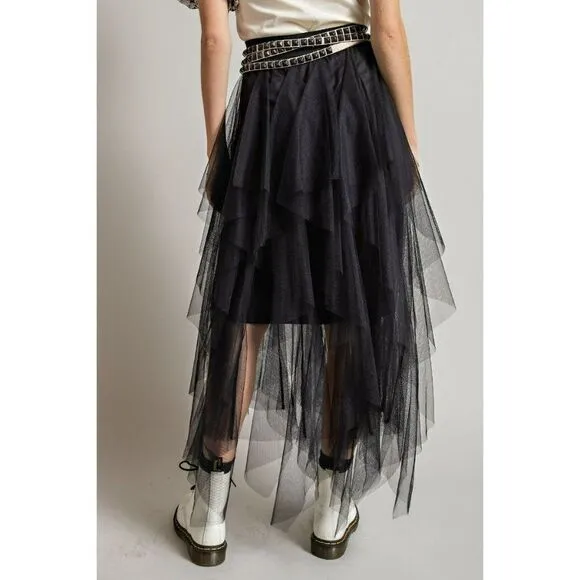 Easel Allover Mesh Ballerina Tulle Princess Maxi Skirt in Black New S-L EB40814