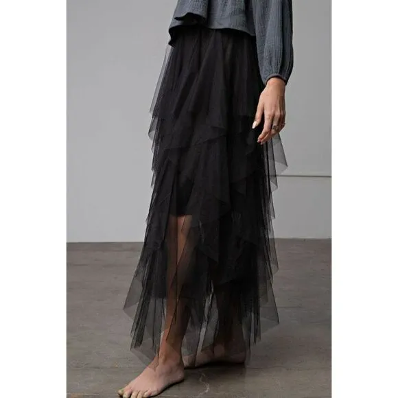 Easel Allover Mesh Ballerina Tulle Princess Maxi Skirt in Black New S-L EB40814