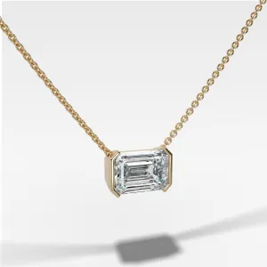 East West Half Bezel Pendant Necklace with Emerald Cut Diamond