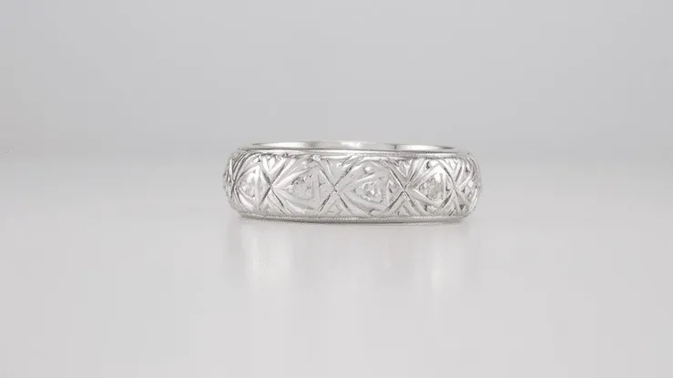 Easton Art Deco Vintage Wide Diamond Wedding Band in Platinum - Size 7