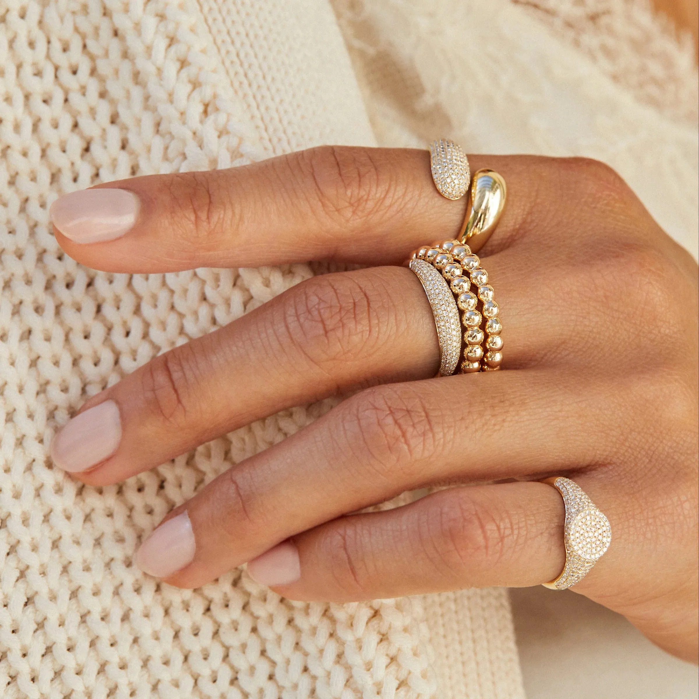 EF Collection Gold and Diamond Jumbo Double Dome Ring