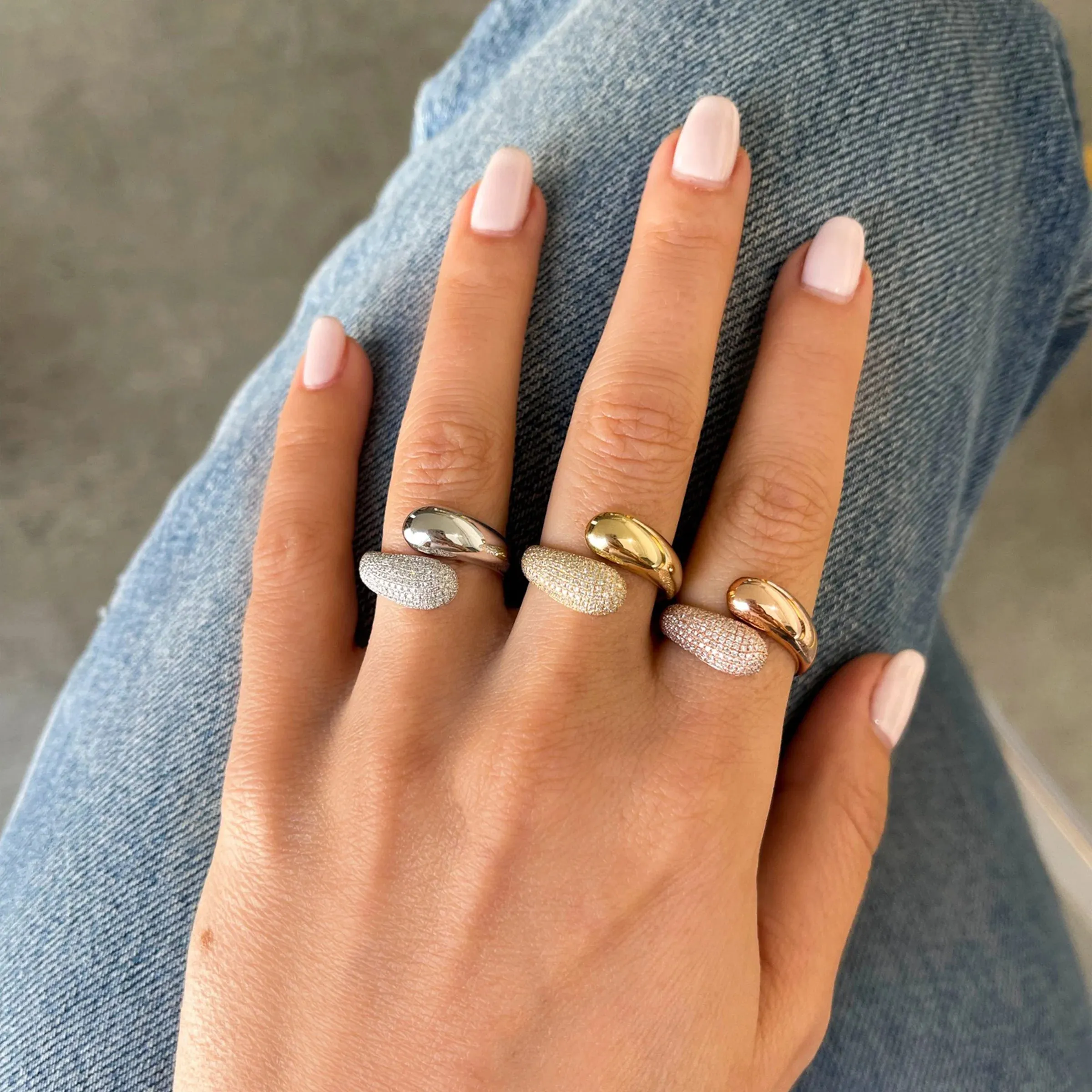 EF Collection Gold and Diamond Jumbo Double Dome Ring