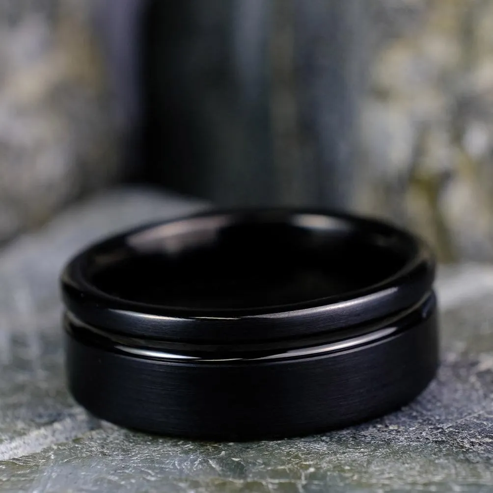 Elegant Brushed Black Band with Stripe - 8mm