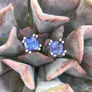 Elegant Double Claw Cushion Cut Tanzanite Studs