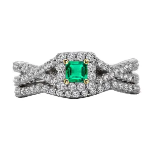 Elegant Green Emerald Engagement Ring Set Diamond Band
