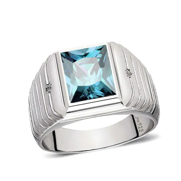 Elegant Men's Ring 925K Solid Sterling Silver & Gemstone