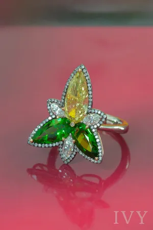 Elfstone Ring with Tsavorite and Yellow Diamond