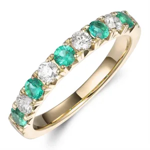Emerald & Diamond Alternating Yellow Gold Eternity Band