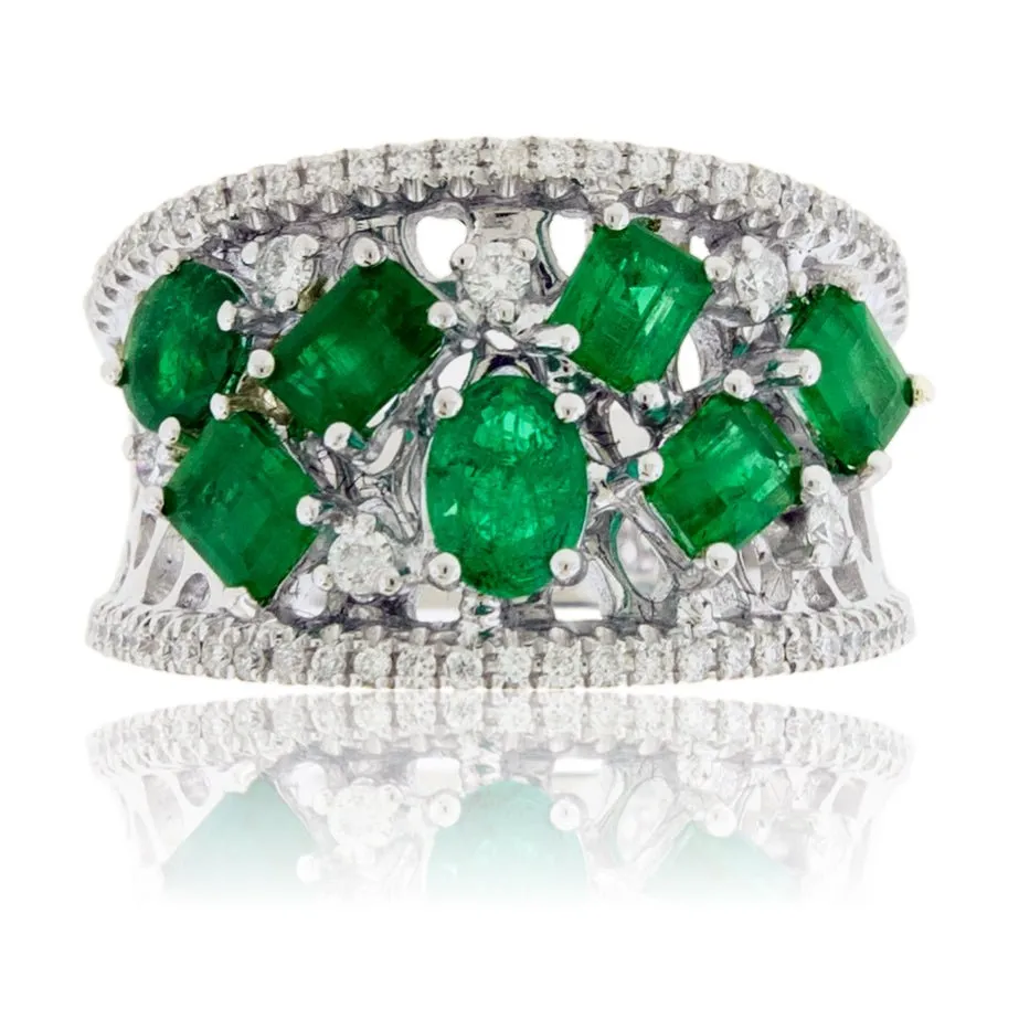 Emerald & Diamond Wide Right Hand Ring