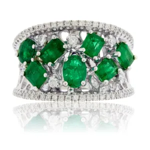 Emerald & Diamond Wide Right Hand Ring