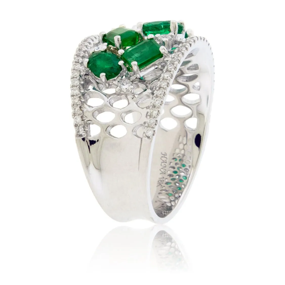 Emerald & Diamond Wide Right Hand Ring