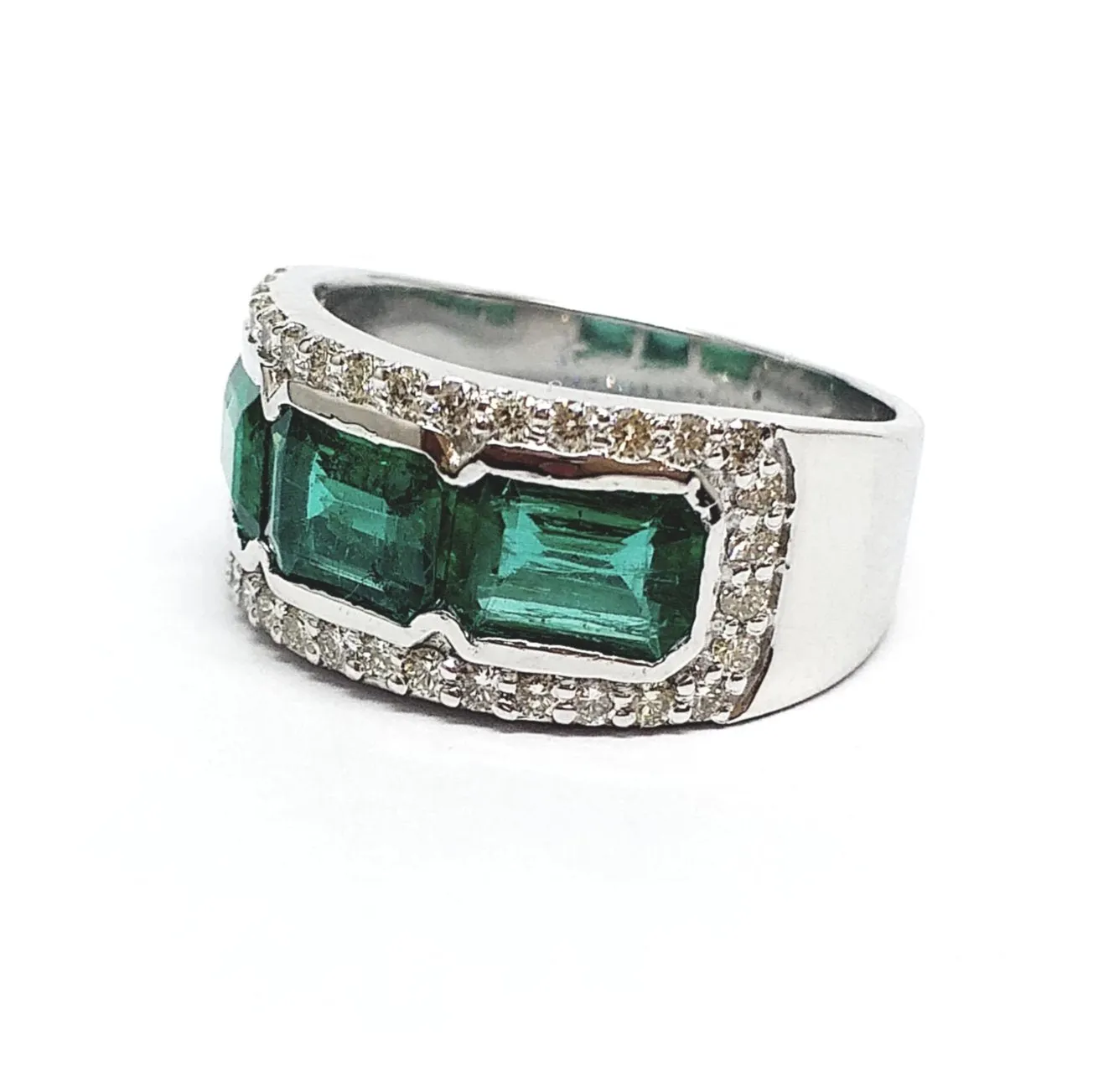 Emerald and Diamond Three-Stone Ring