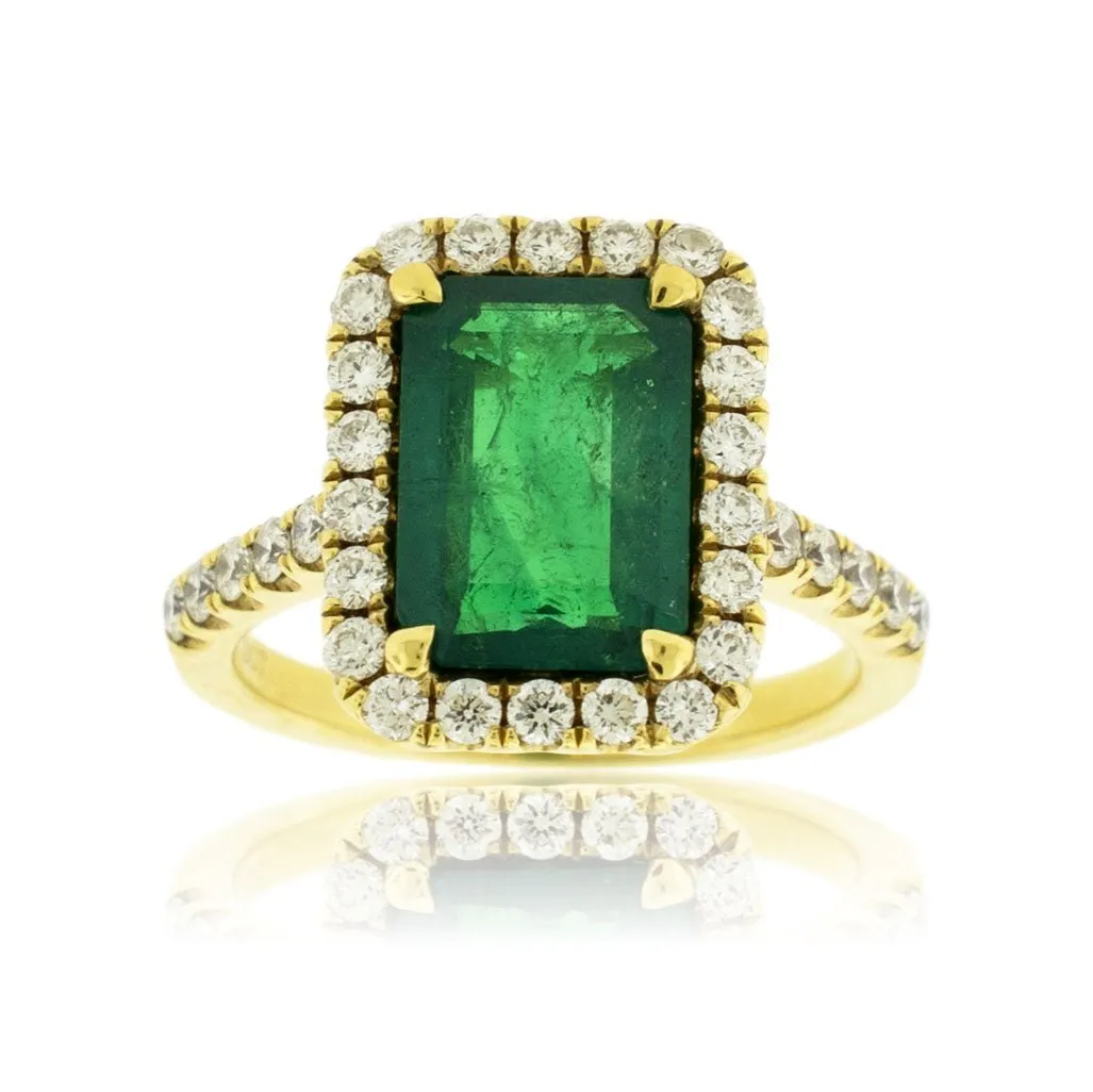 Emerald-Cut Emerald & Diamond Halo Ring