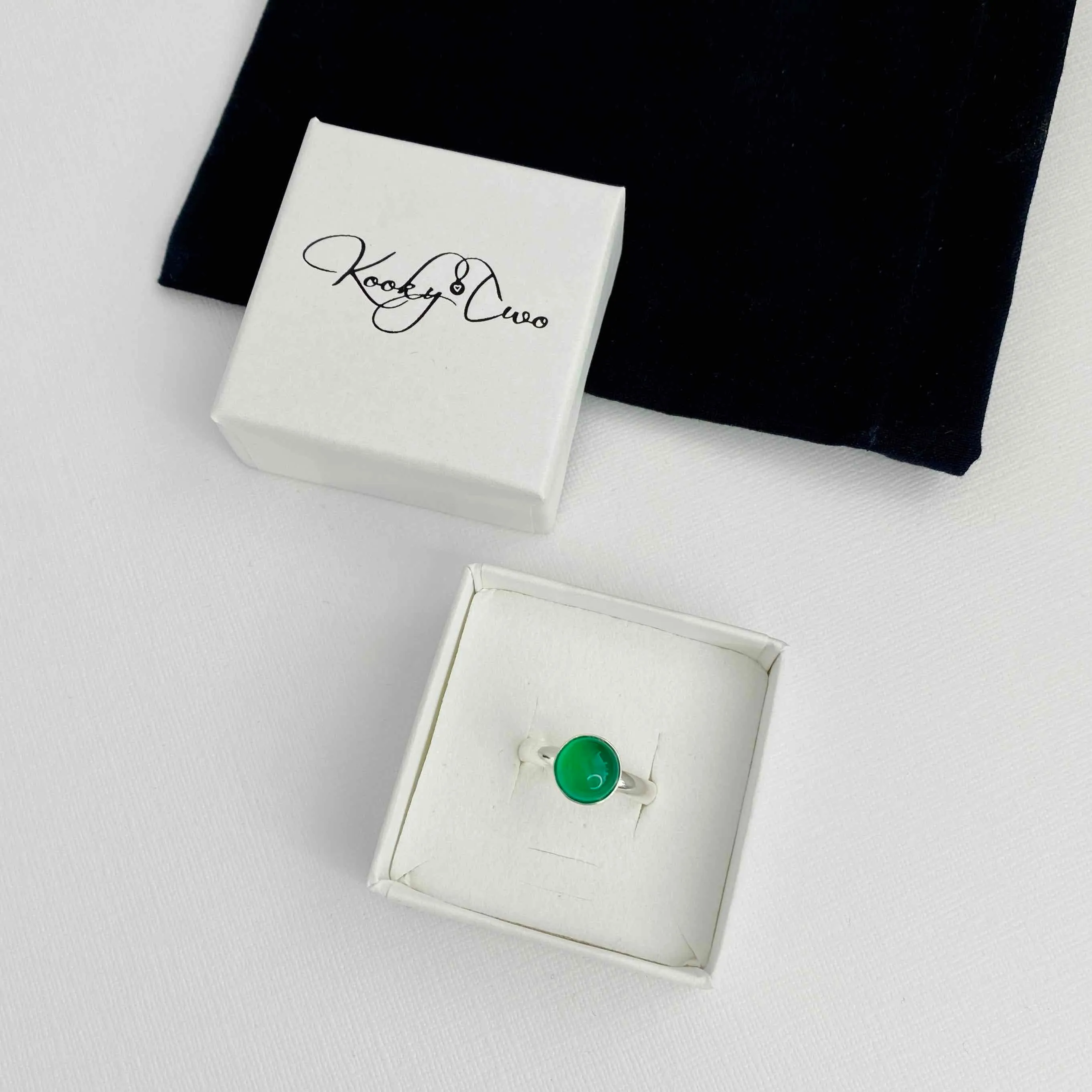 Emerald Green Agate Round Gemstone Ring - Adjustable