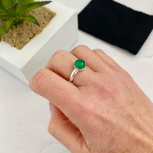 Emerald Green Agate Round Gemstone Ring - Adjustable