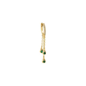Emerald Green Teardrop Chain Drop Huggie Earring