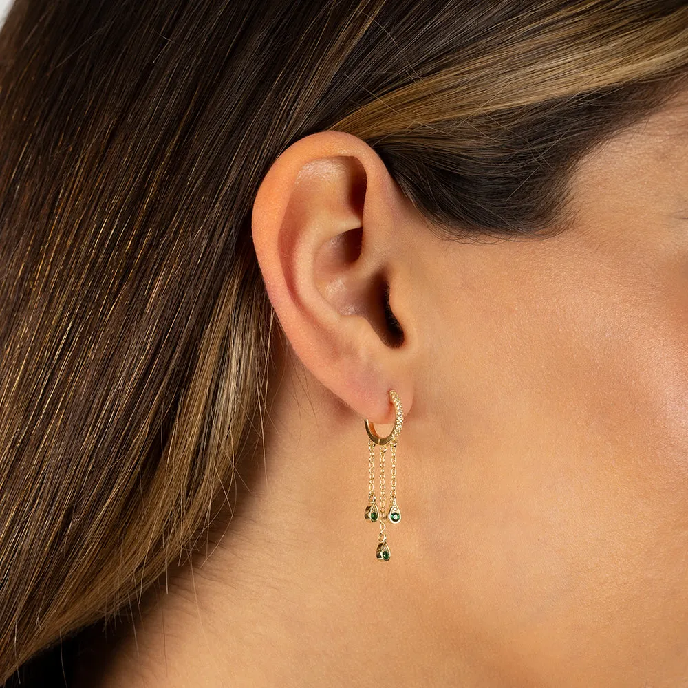 Emerald Green Teardrop Chain Drop Huggie Earring