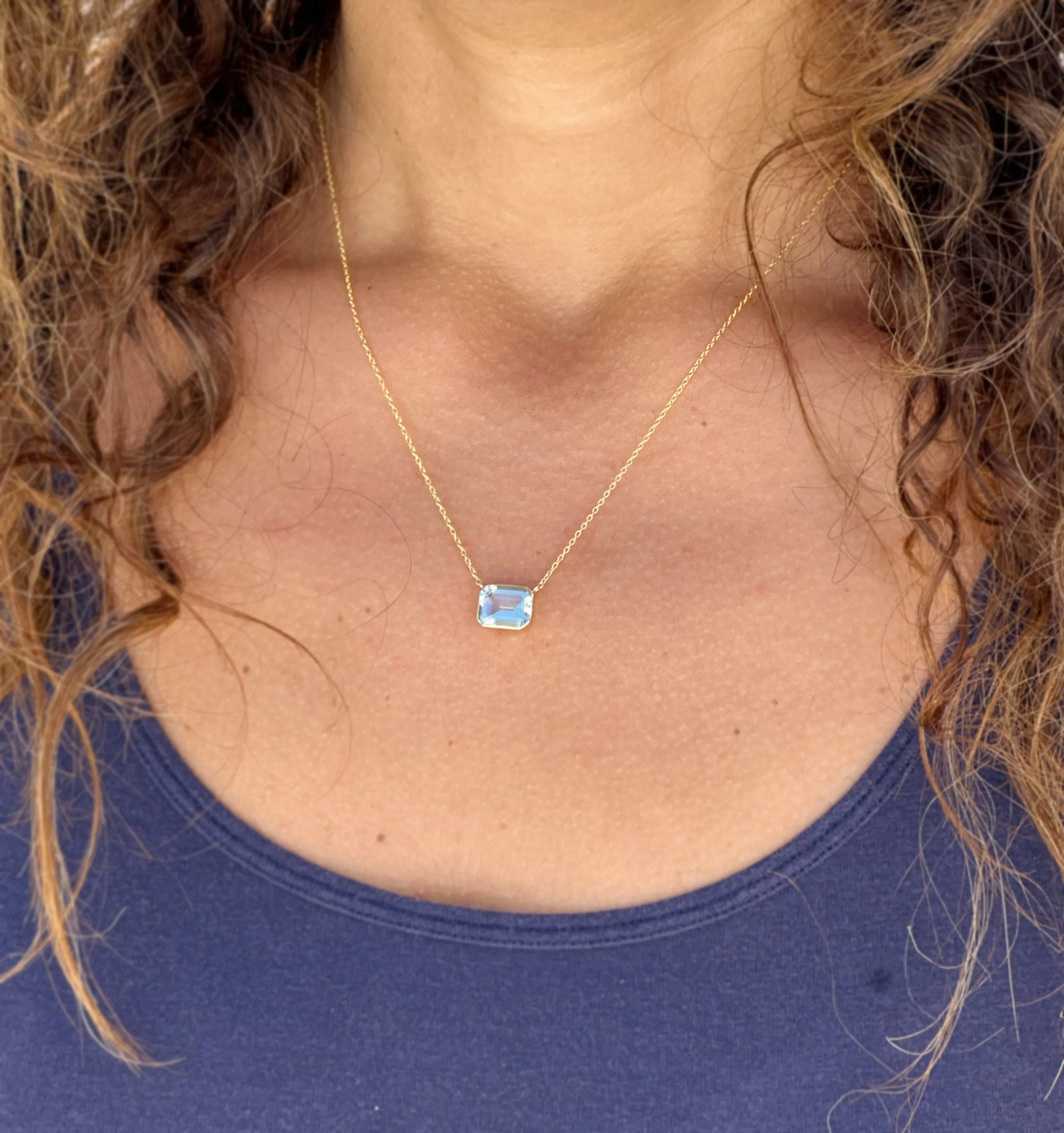 Emerald Natural Aquamarine Bezel Set Solitaire Necklace Minimalist Dainty 14k Solid Yellow Gold Chain Pendant Bridal Anniversary Gift 2.75ct